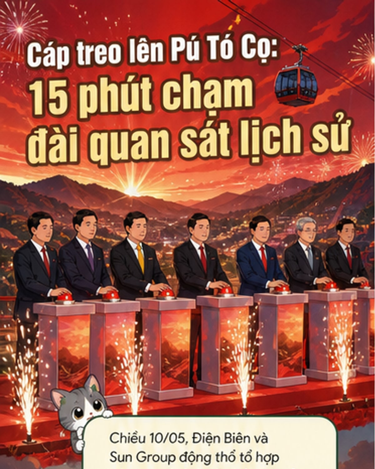 Cáp treo lên đỉnh Pú Tó Cọ nơi Đại tướng Giáp quan sát trận Điện Biên