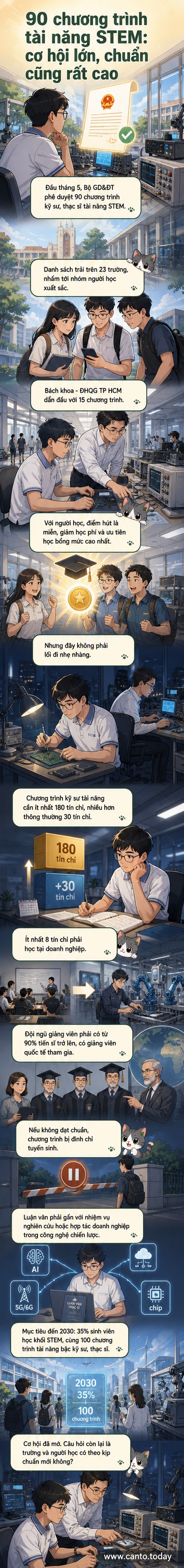 Hình ảnh minh họa sinh viên đang thực hiện thí nghiệm tại phòng thí nghiệm vi mạch, với biểu tượng các công nghệ chiến lược như AI, chip bán dẫn và 5G xung quanh.