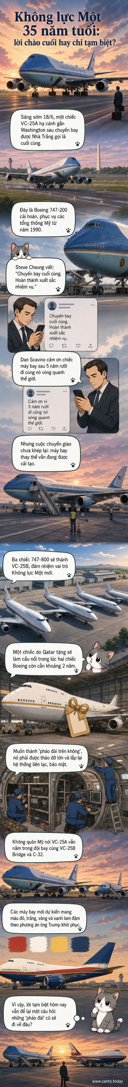 Chiếc máy bay VC-25A Không lực Một hạ cánh trong buổi hoàng hôn, kết thúc 35 năm phục vụ tổng thống Mỹ