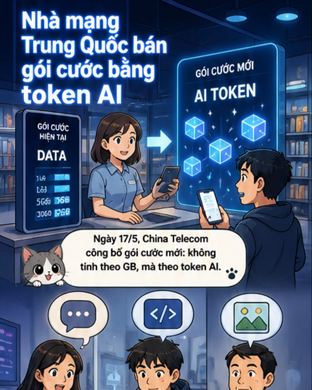 Nhà mạng Trung Quốc bán gói cước bằng token AI