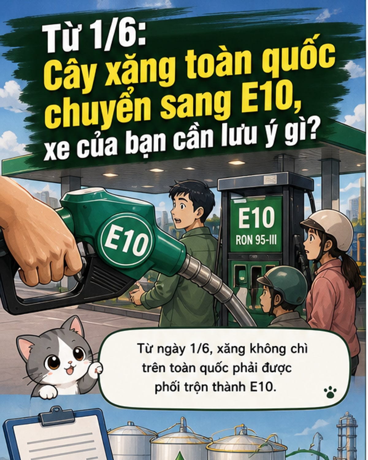 Toàn bộ cây xăng Việt Nam chuyển sang E10 từ 1/6