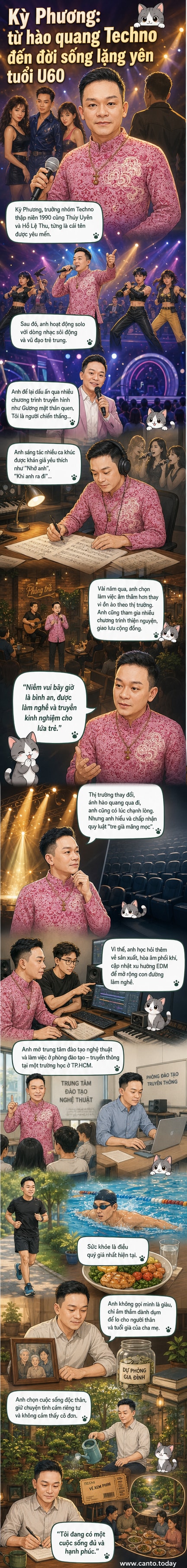 Ca sĩ Kỳ Phương trong trang phục giản dị, đứng bên khu vườn nhỏ, ánh sáng dịu nhẹ buổi chiều