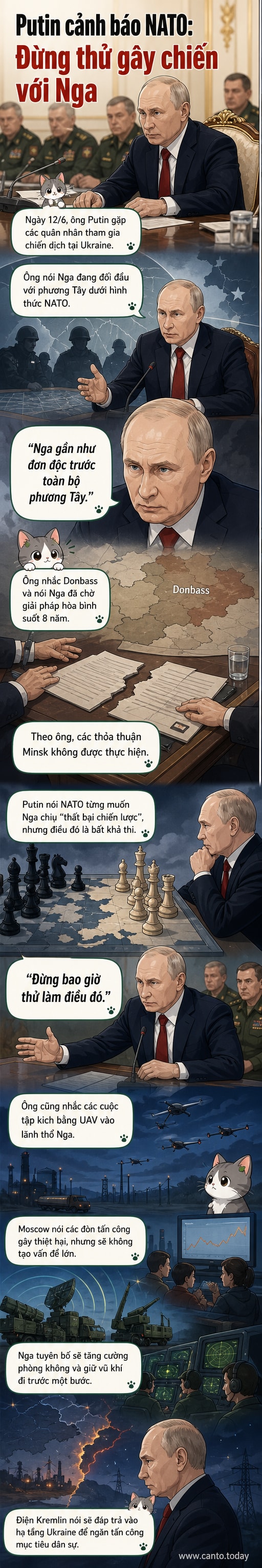 Tổng thống Nga Vladimir Putin phát biểu trước các binh sĩ, nền sau là lá cờ Nga, trong buổi gặp quân nhân tham gia chiến dịch tại Ukraine.