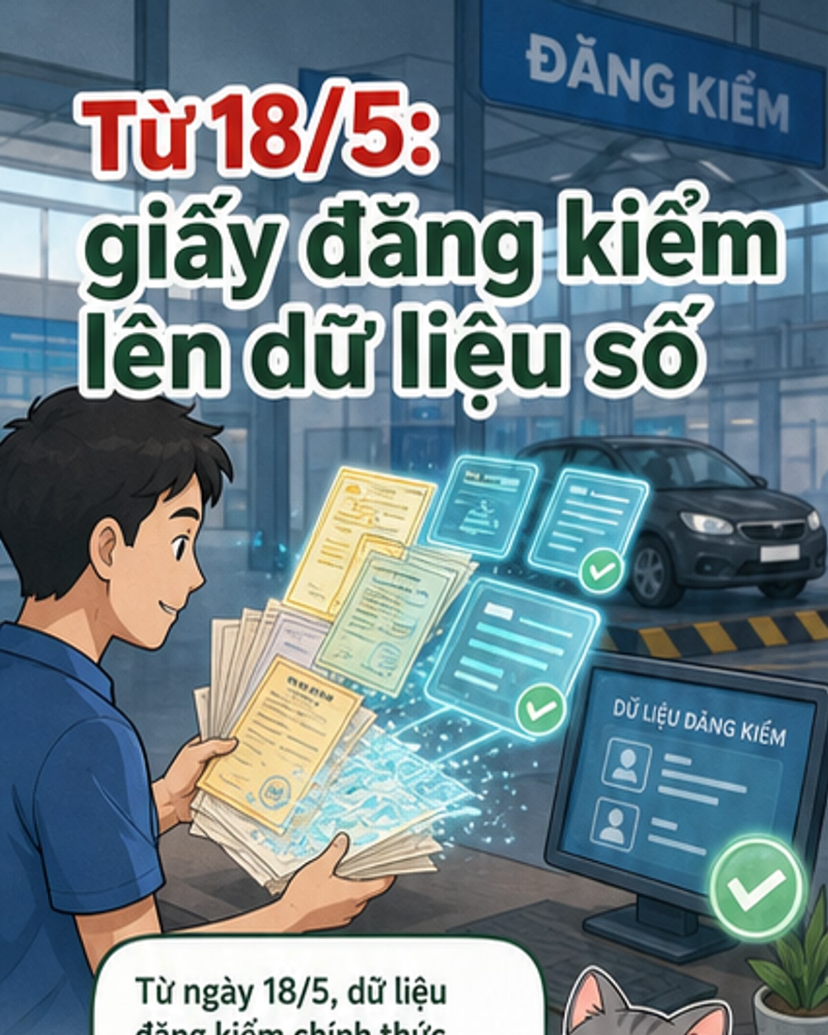 Từ 18/5, 4 giấy tờ đăng kiểm thành dữ liệu số