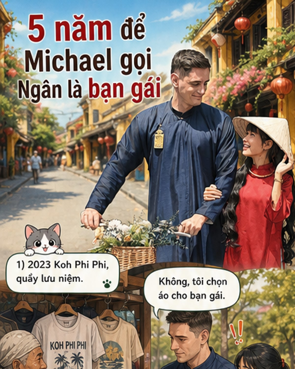 Ảnh cưới của cô gái Việt Nam và chàng trai Đức, chụp trong khung cảnh ấm áp, kèm hình ảnh con trai nhỏ và cảnh gia đình sum vầy.