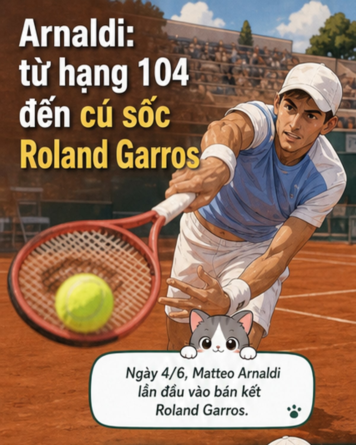 Tay vợt hạng 104 vào bán kết Roland Garros