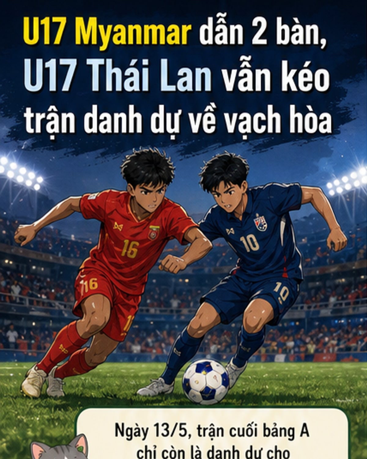 U17 Thái Lan lội ngược dòng chia điểm Myanmar