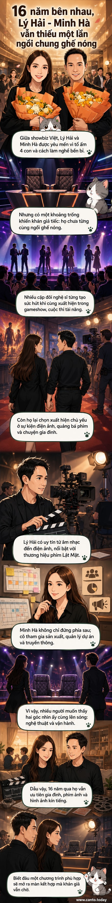 Minh Hà và Lý Hải trong một sự kiện, mỉm cười bên nhau, thể hiện sự gắn bó sau 16 năm hôn nhân và đồng hành trong sự nghiệp phim ảnh