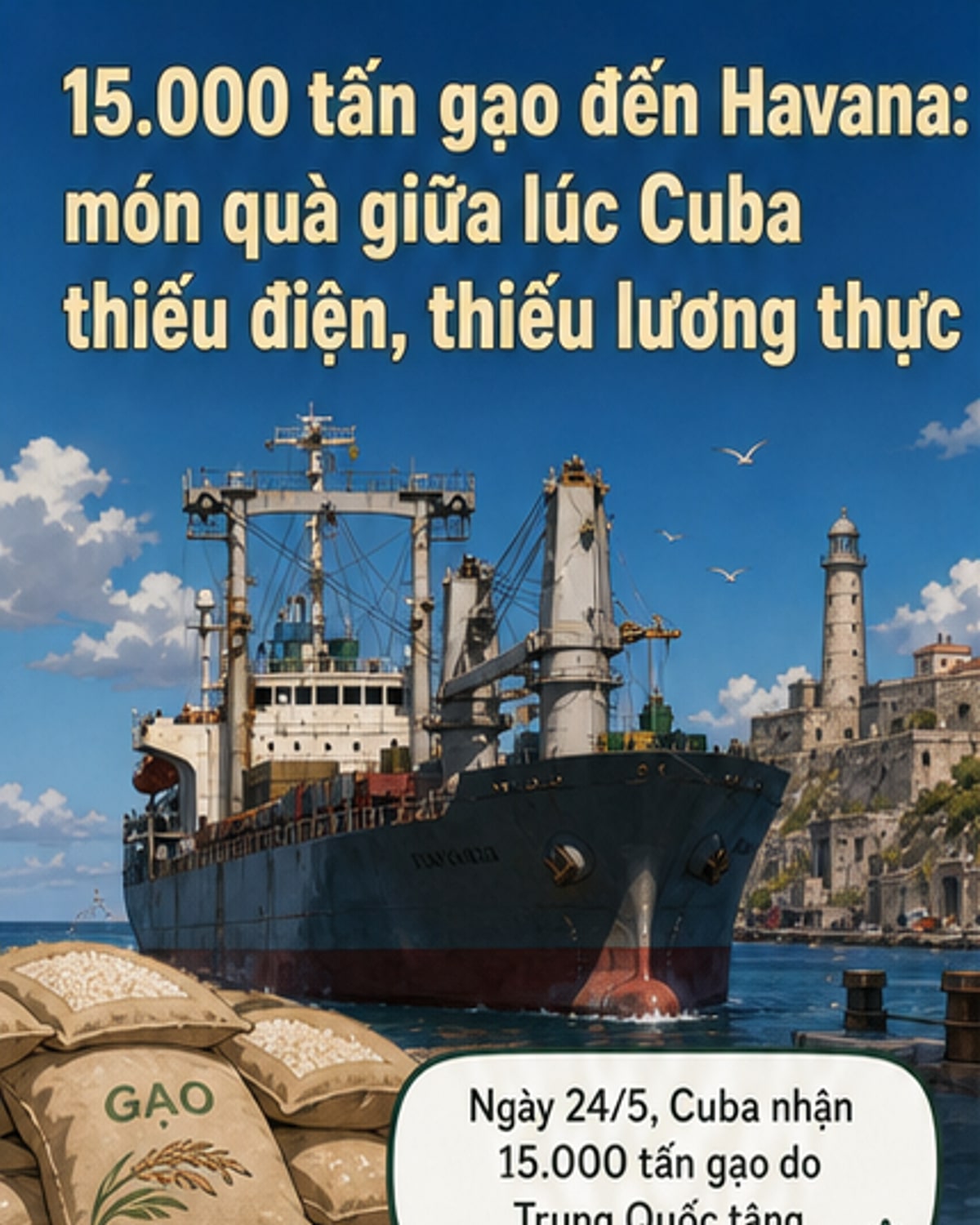 Cuba nhận 15.000 tấn gạo viện trợ từ Trung Quốc