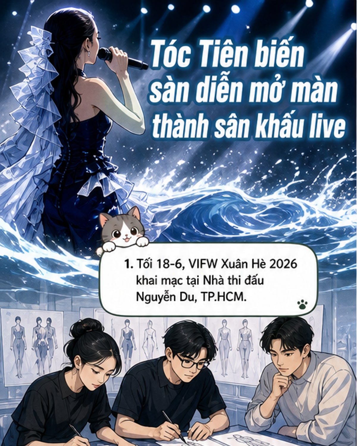 Tóc Tiên hát live trên sàn diễn thời trang