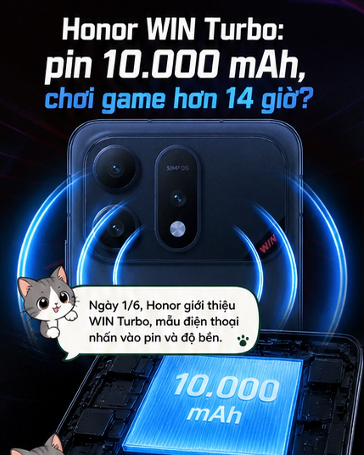 Pin 10.000 mAh, chơi game 14 giờ liên tục