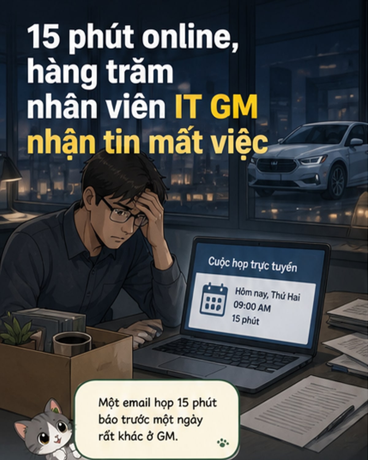 GM sa thải hàng trăm nhân viên IT qua họp online 15 phút