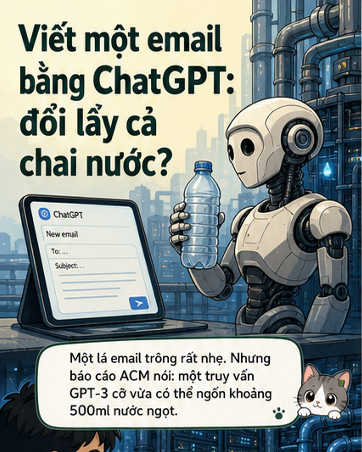 Một email bằng ChatGPT, ngốn 500ml nước