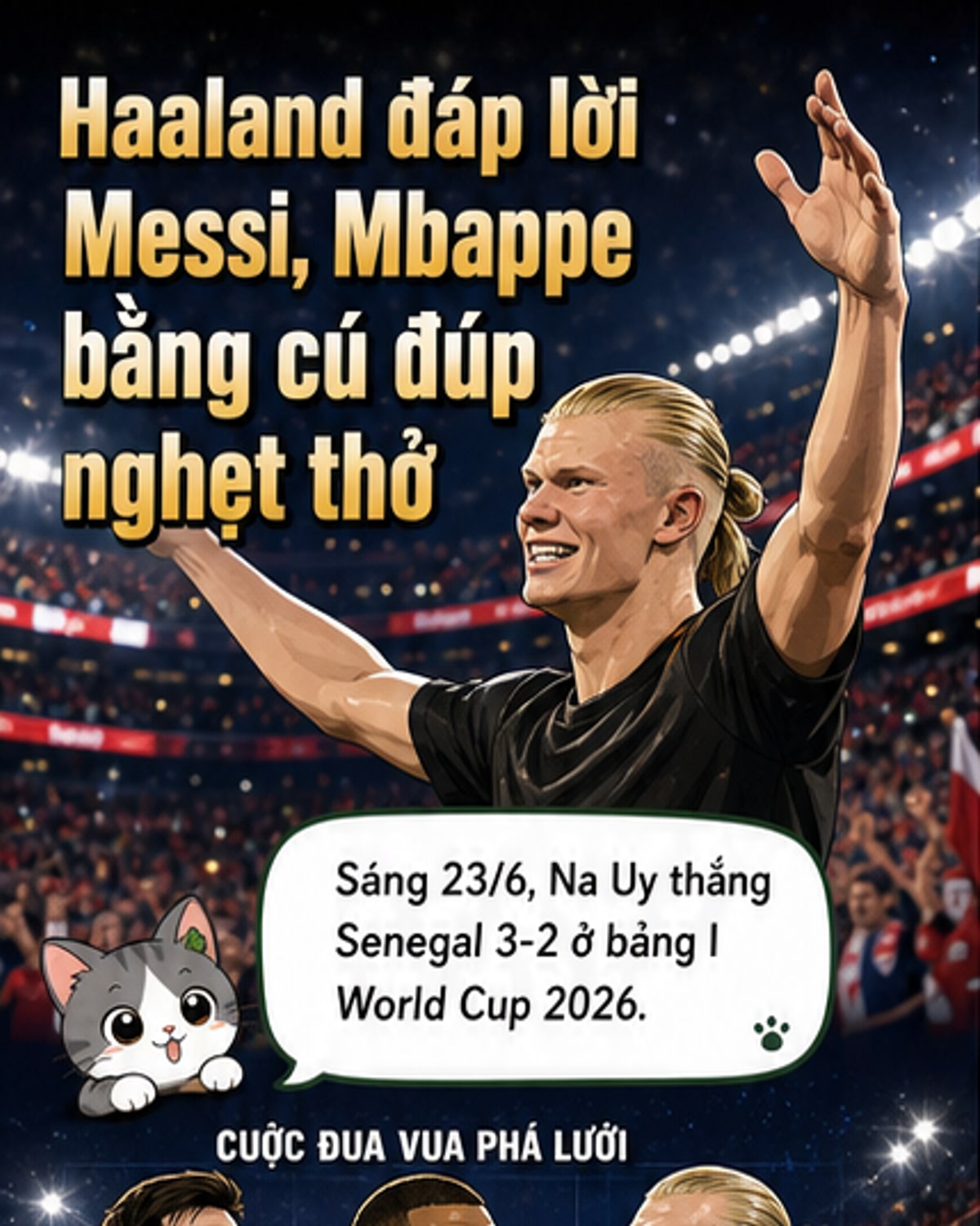 Cầu thủ Erling Haaland ăn mừng bàn thắng với đồng đội trên sân MetLife trong trận Na Uy gặp Senegal tại World Cup 2026.