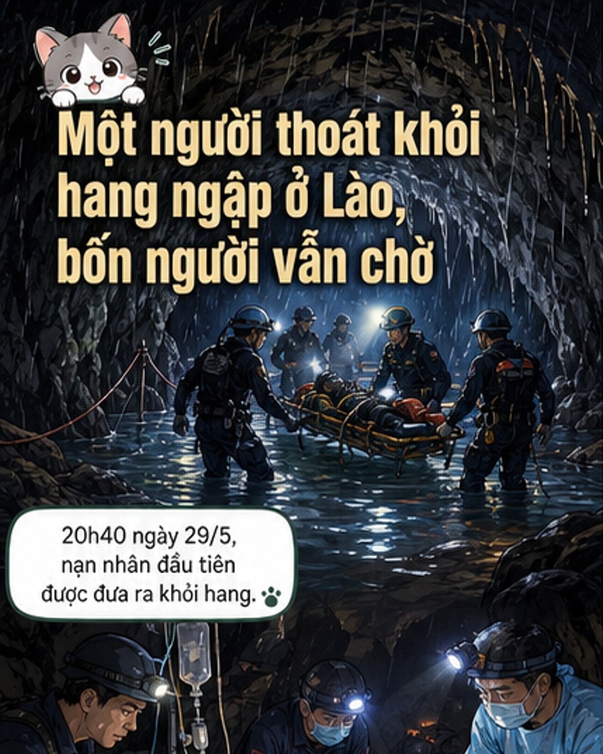 Giải cứu người kẹt trong hang ngập nước ở Lào