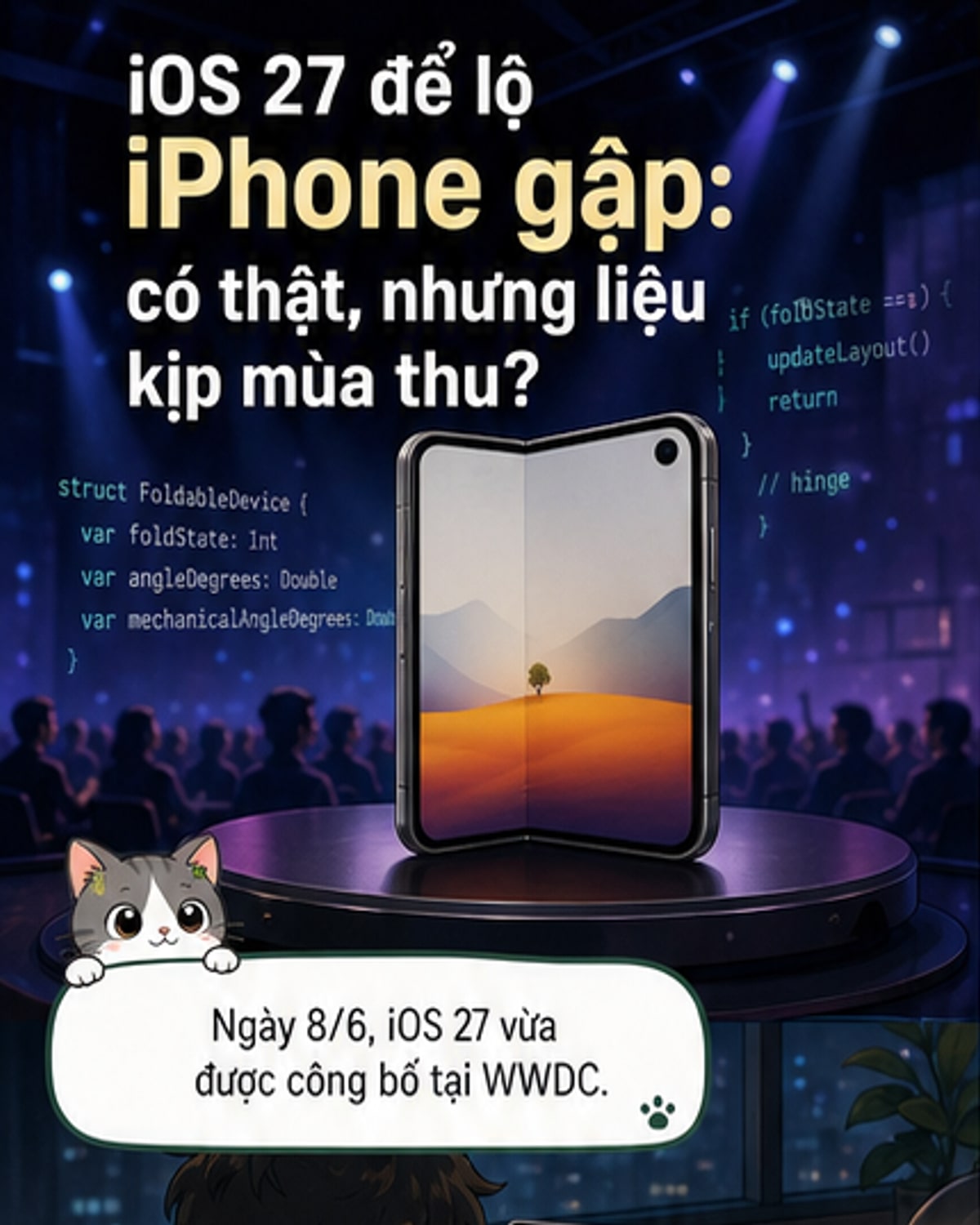 Mã nguồn iOS 27 hé lộ iPhone gập