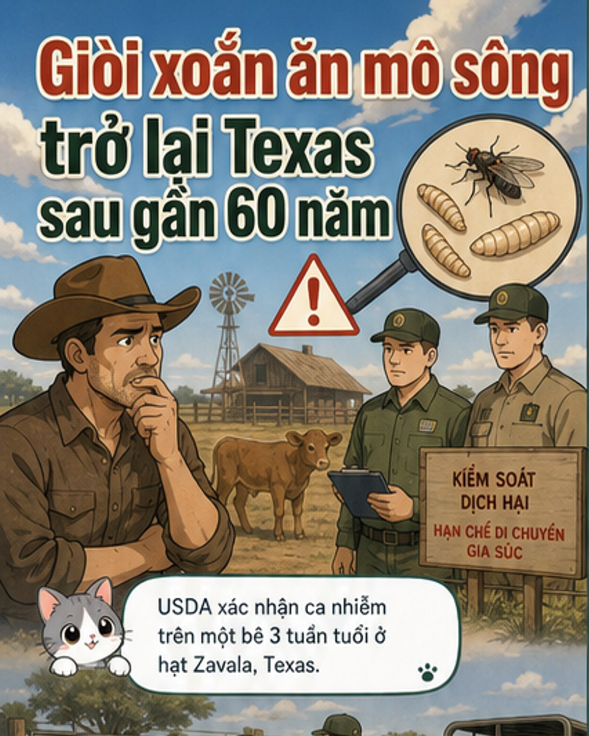 Giòi xoắn ăn mô sống tái xuất tại Mỹ