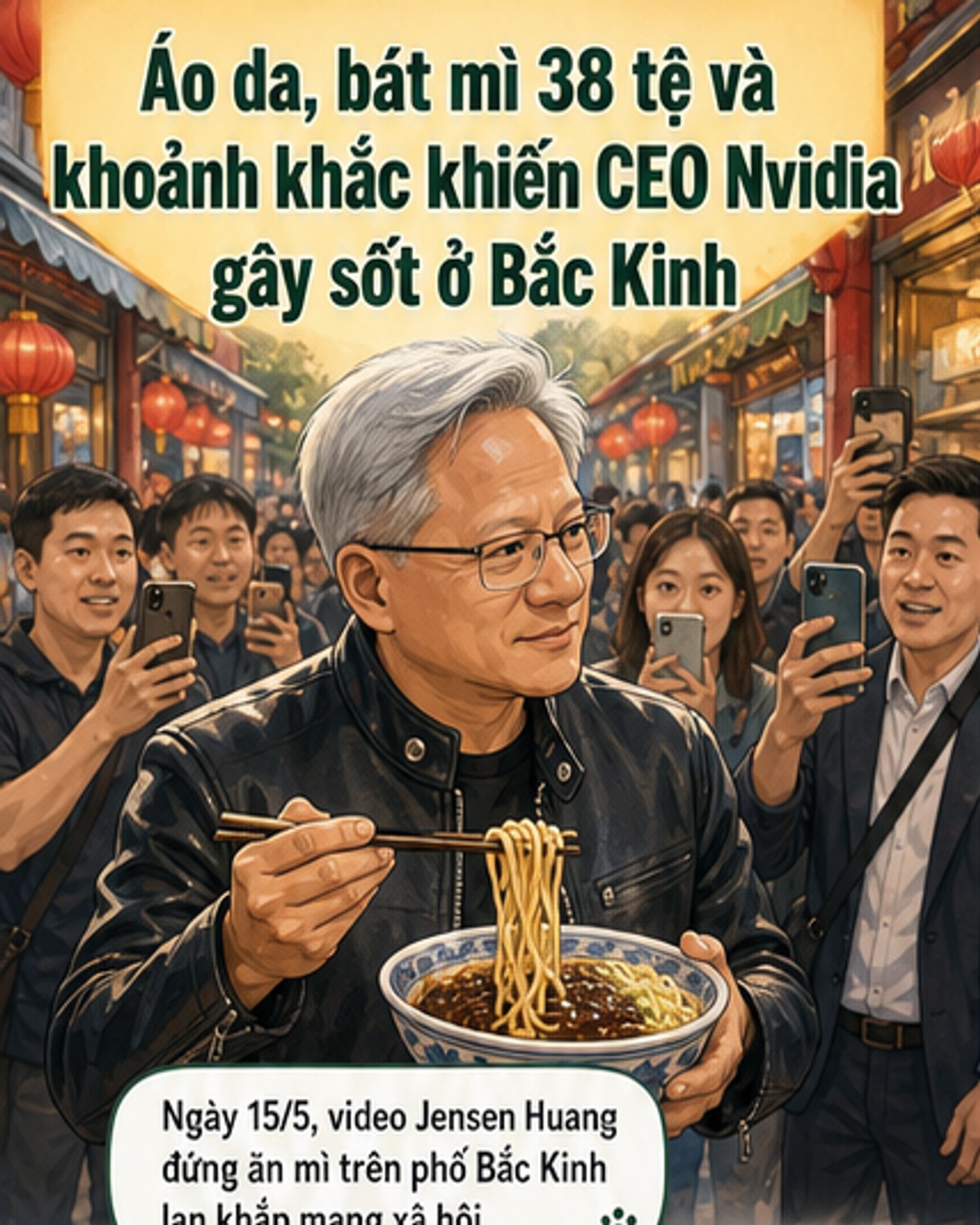 CEO Nvidia ăn mì vỉa hè ở Bắc Kinh