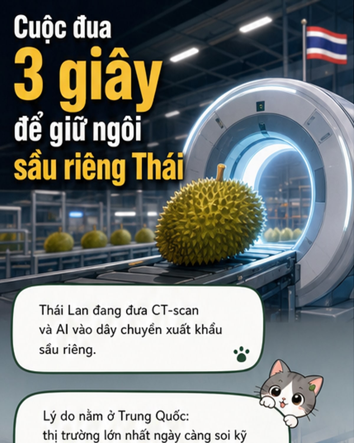 Thái Lan dùng AI kiểm tra sầu riêng xuất khẩu