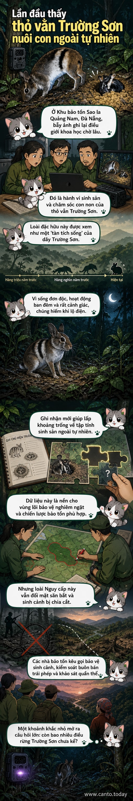 Hình ảnh bẫy ảnh ghi lại cảnh thỏ vằn Trường Sơn chăm sóc con non trong rừng nguyên sinh tại khu bảo tồn ở Đà Nẵng