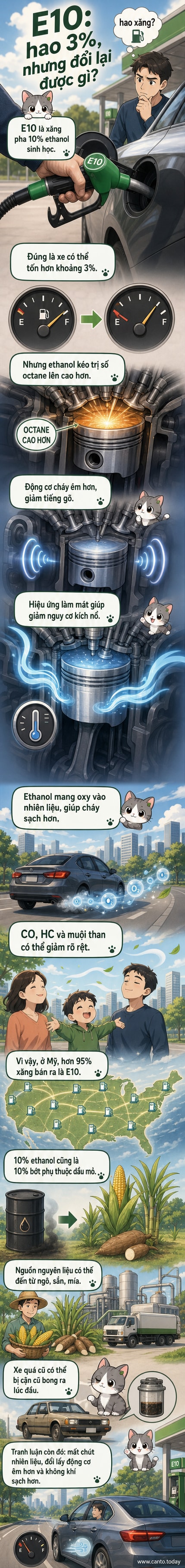 Minh họa mô phỏng buồng đốt động cơ khi dùng xăng E10, với ethanol giúp làm mát và cháy sạch hơn, giảm khí thải.