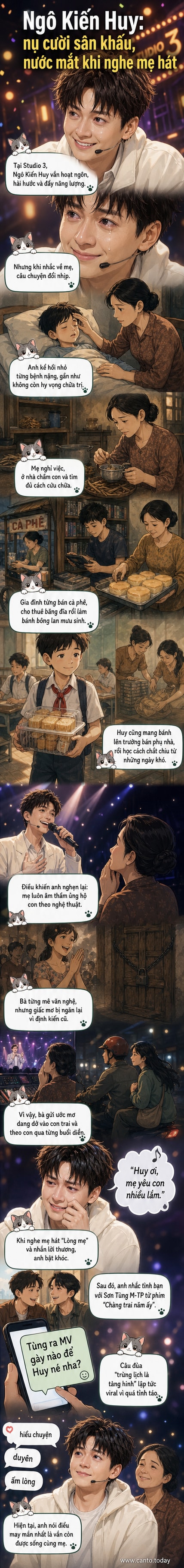Ngô Kiến Huy ngồi trên sân khấu, mắt ngấn lệ khi nhắc đến mẹ trong chương trình Studio 3
