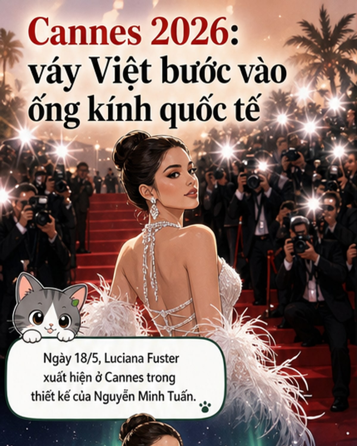 Hoa hậu quốc tế diện đầm Việt tại Cannes