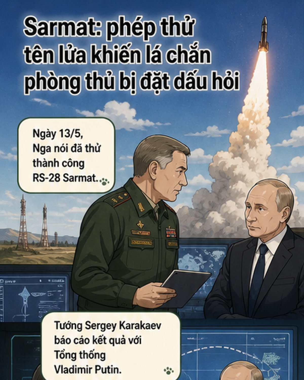 Nga phóng thử tên lửa Sarmat mạnh nhất thế giới