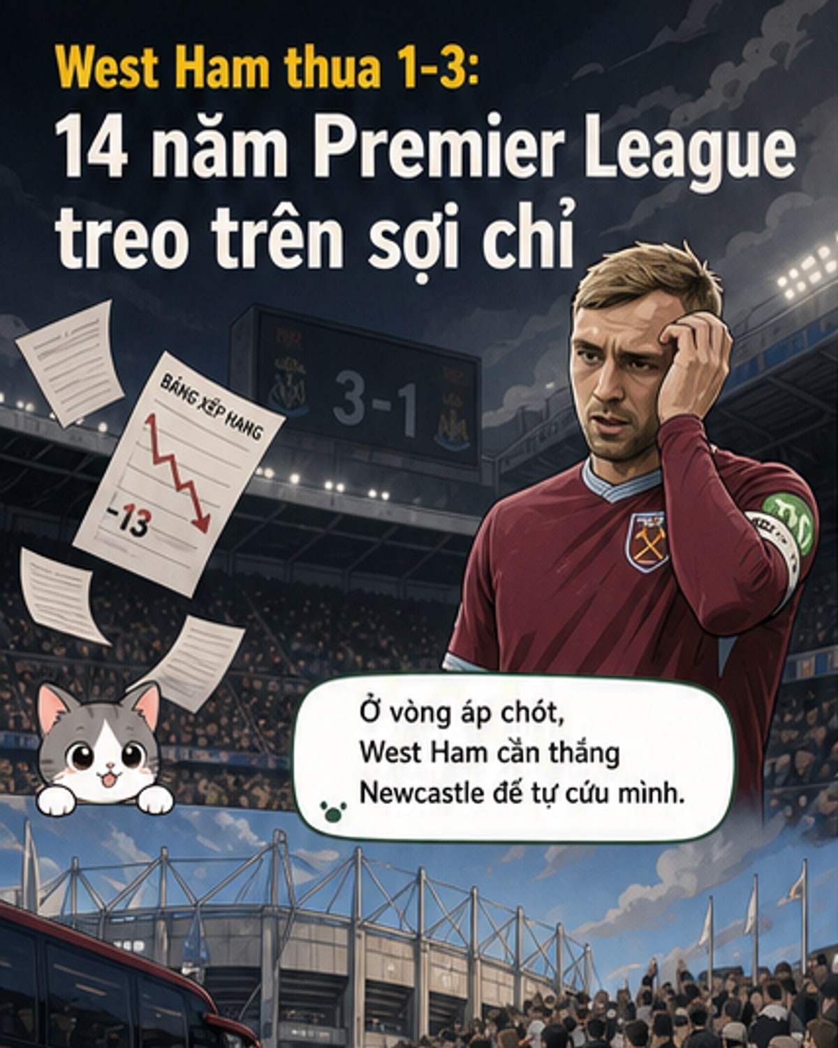 West Ham lâm nguy sau thất bại