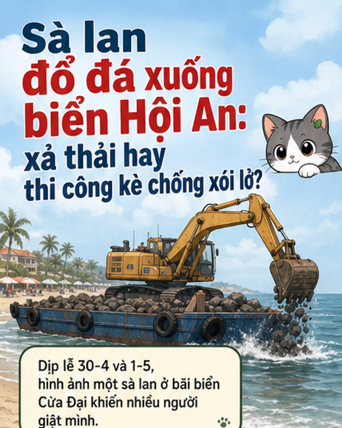 Sà lan đổ vật liệu xuống biển Hội An gây xôn xao