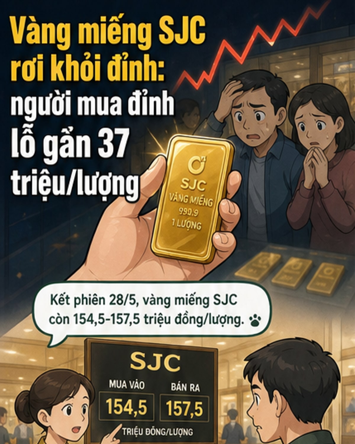 Vàng miếng mất gần 34 triệu đồng/lượng