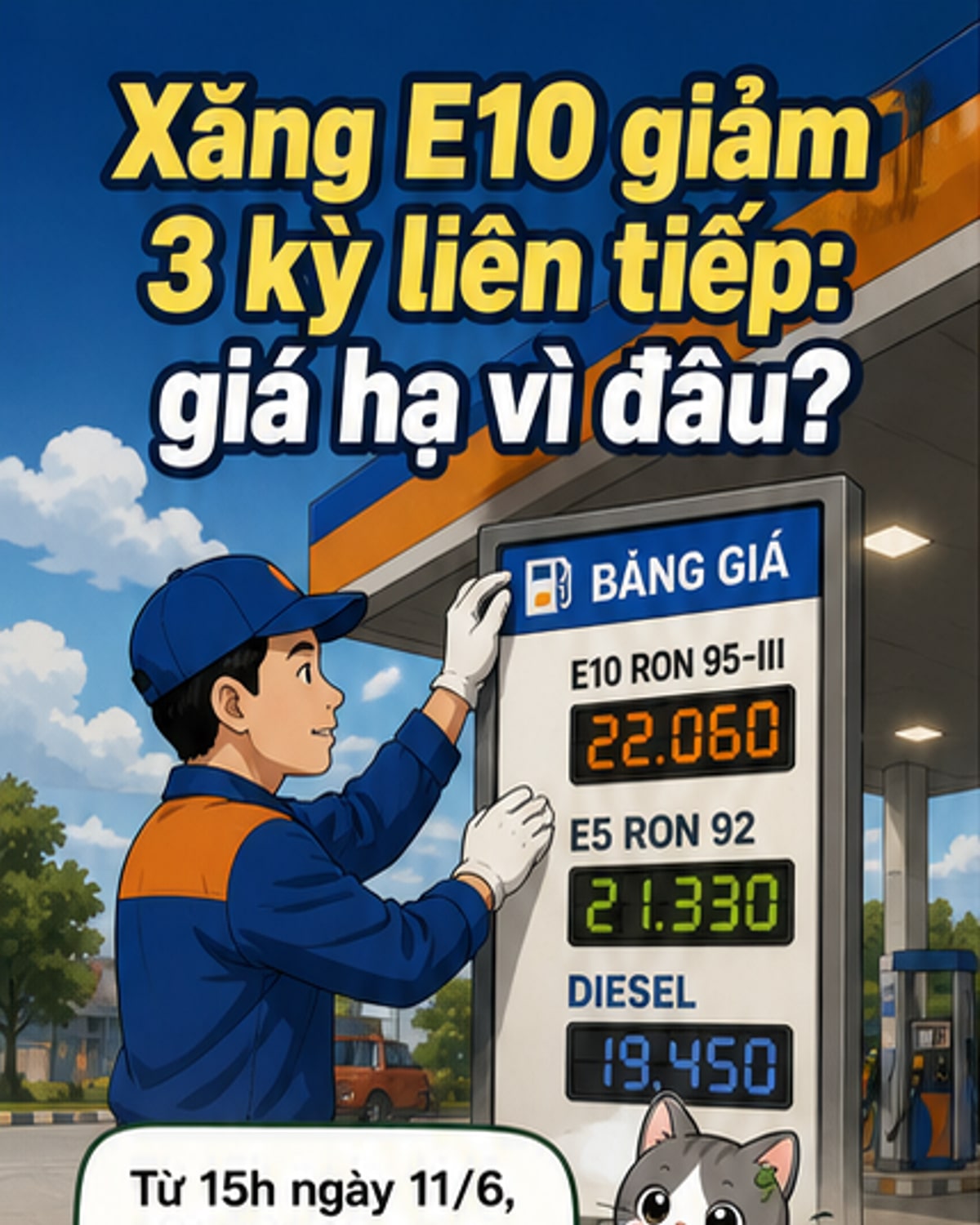 Giá xăng E10 giảm 3 phiên liên tiếp