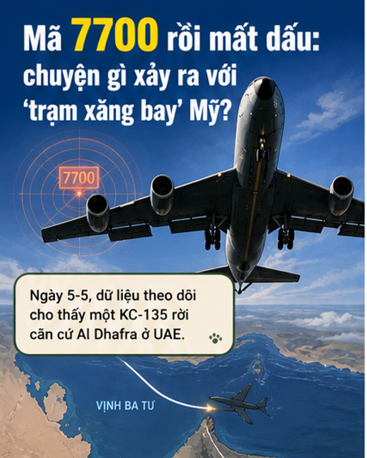 Trạm xăng bay Mỹ mất dấu ở vịnh Ba Tư