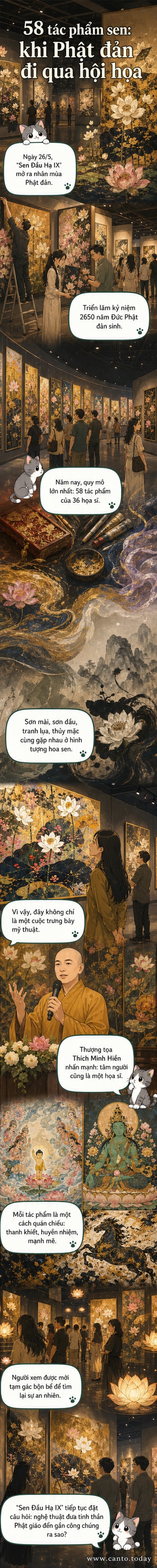 Triển lãm nghệ thuật 'Sen Đầu Hạ IX' với các tác phẩm tranh sơn mài, sơn dầu và điêu khắc lấy cảm hứng từ hoa sen và triết lý Phật giáo