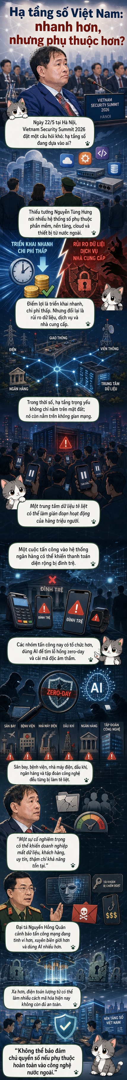 Hình ảnh minh họa cho thấy một trung tâm dữ liệu với các biểu tượng phần mềm nước ngoài bao quanh, biểu thị sự phụ thuộc công nghệ và nguy cơ an ninh mạng.