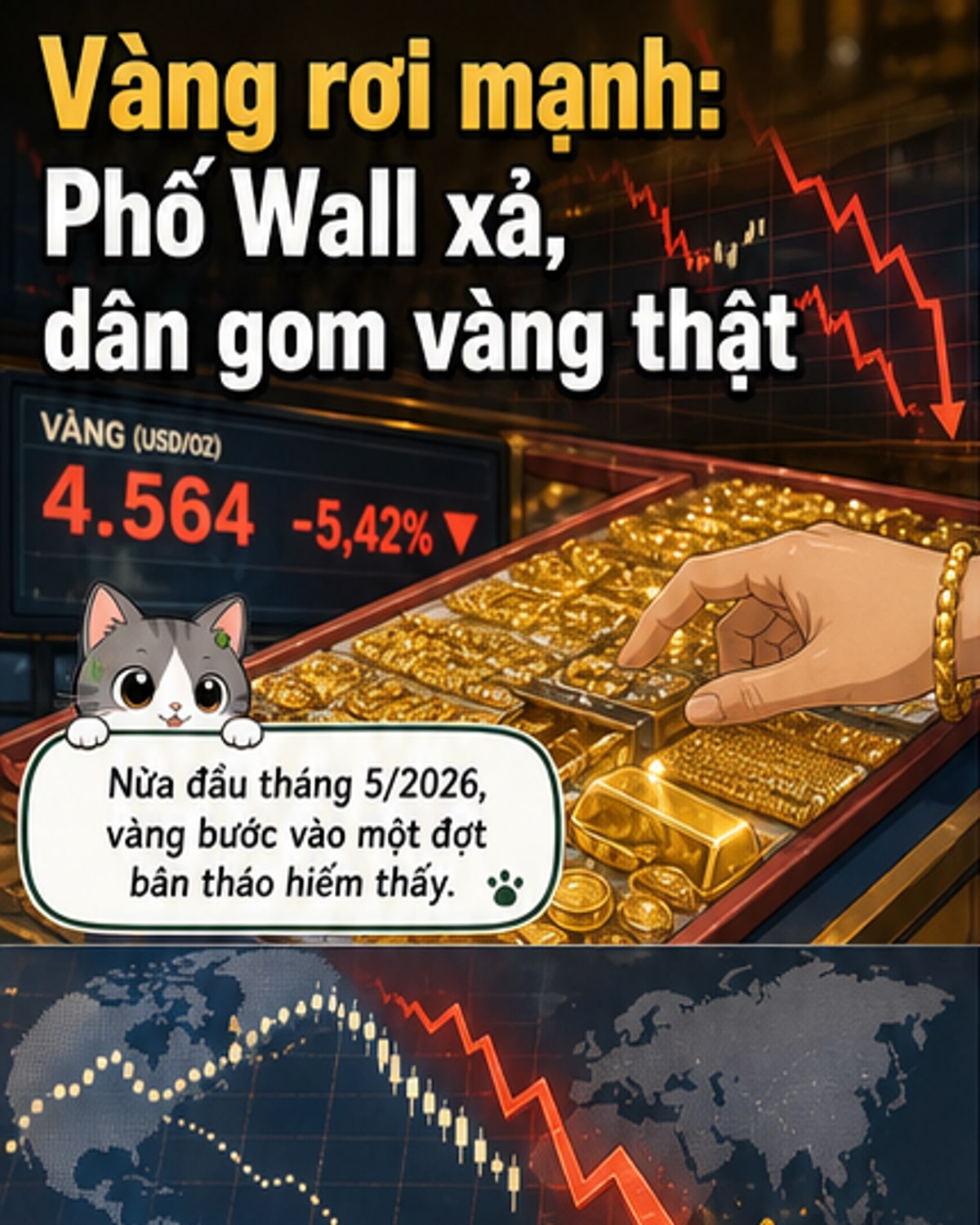 Vàng lao dốc: Nhà đầu tư lớn bán tháo, dân nhỏ bắt đáy
