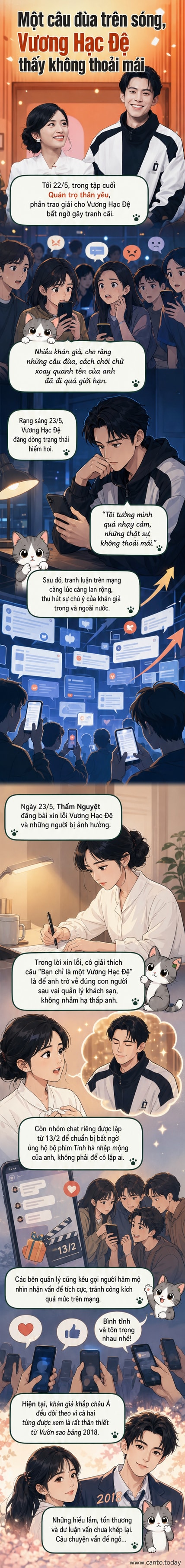 Hình ảnh Thẩm Nguyệt và Vương Hạc Đệ trong chương trình Quán trọ thân yêu, với biểu cảm nghiêm túc, bên cạnh dòng chữ xin lỗi.
