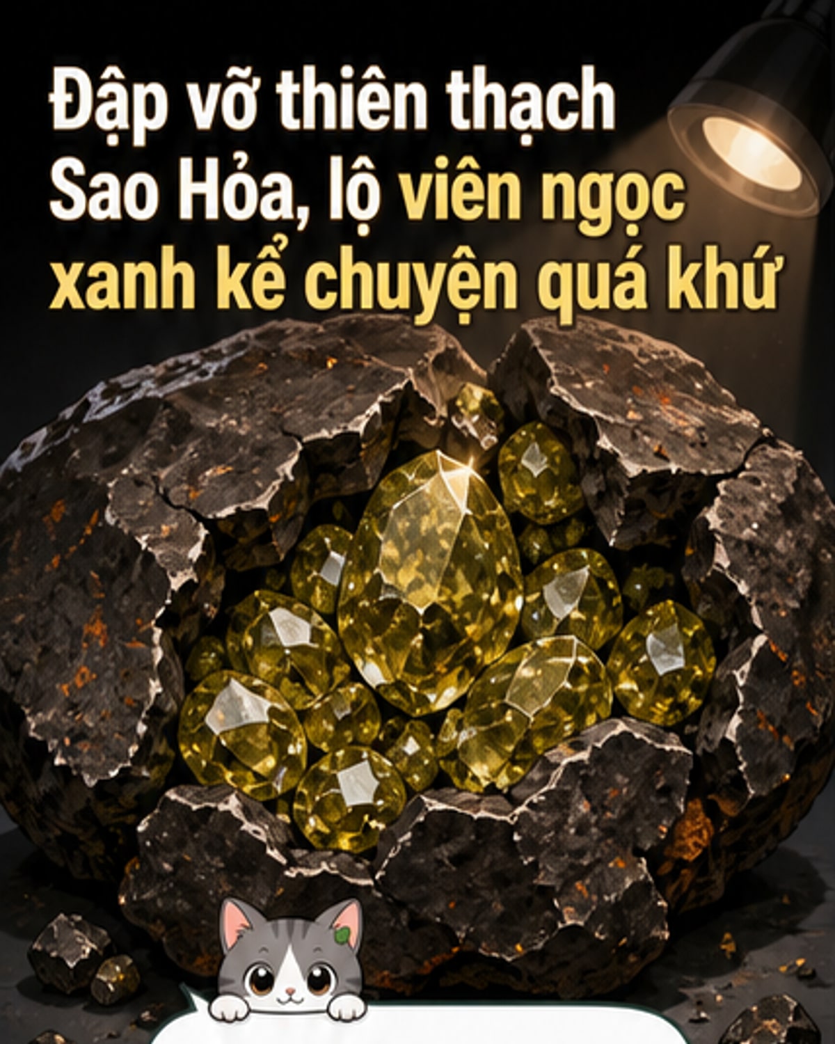 Hình ảnh phóng đại của viên ngọc hồng lựu màu xanh ô liu bên trong mảnh thiên thạch Sao Hỏa NWA 8171, dưới ánh sáng kính hiển vi