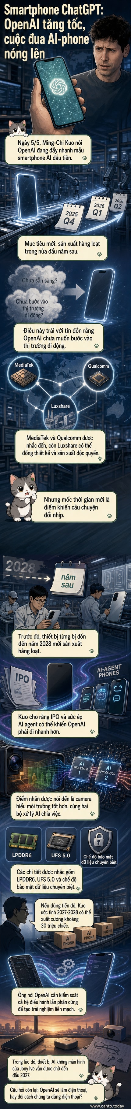 Minh họa điện thoại thông minh với giao diện AI hiện đại, biểu tượng ChatGPT nổi bật, nền là vi mạch và thuật toán xử lý hình ảnh.