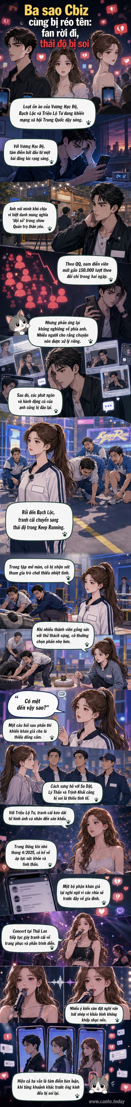 Ba nghệ sĩ Vương Hạc Đệ, Bạch Lộc và Triệu Lộ Tư trong các khung hình từ chương trình truyền hình, biểu cảm căng thẳng, xung quanh là bình luận mạng xã hội chỉ trích.