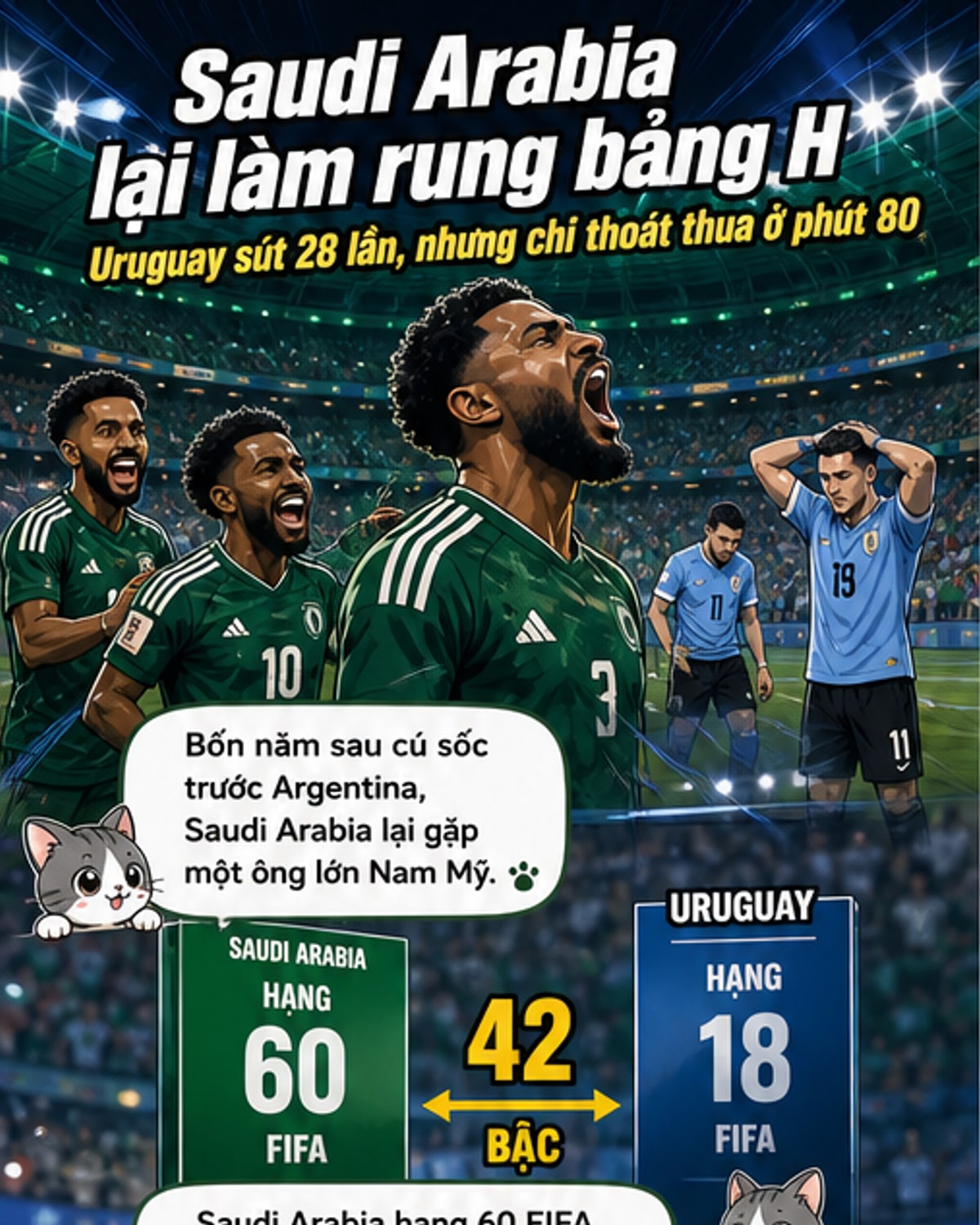 Saudi Arabia hòa Uruguay 1-1
