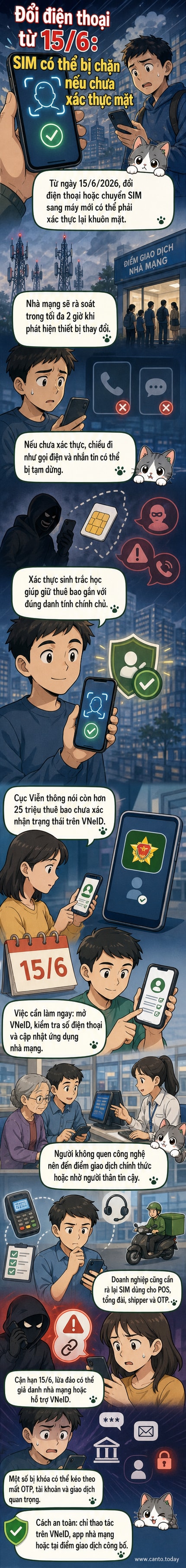 Hình minh họa người dùng điện thoại đang thực hiện xác thực khuôn mặt để đổi thiết bị theo quy định mới