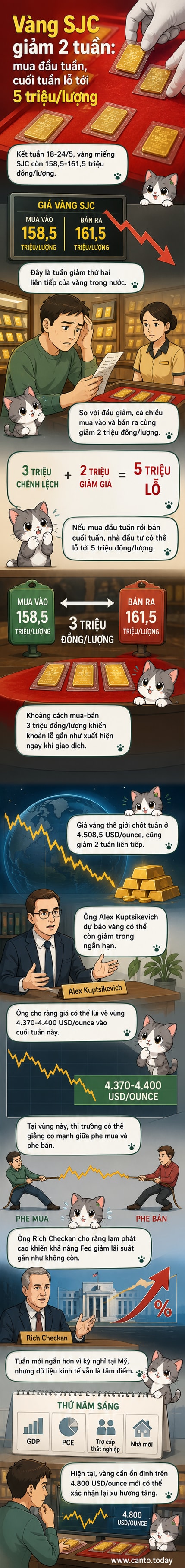 Biểu đồ giá vàng SJC giảm mạnh trong hai tuần liên tiếp, từ 191,3 triệu đồng xuống còn khoảng 160 triệu đồng mỗi lượng, với chênh lệch mua - bán lớn.