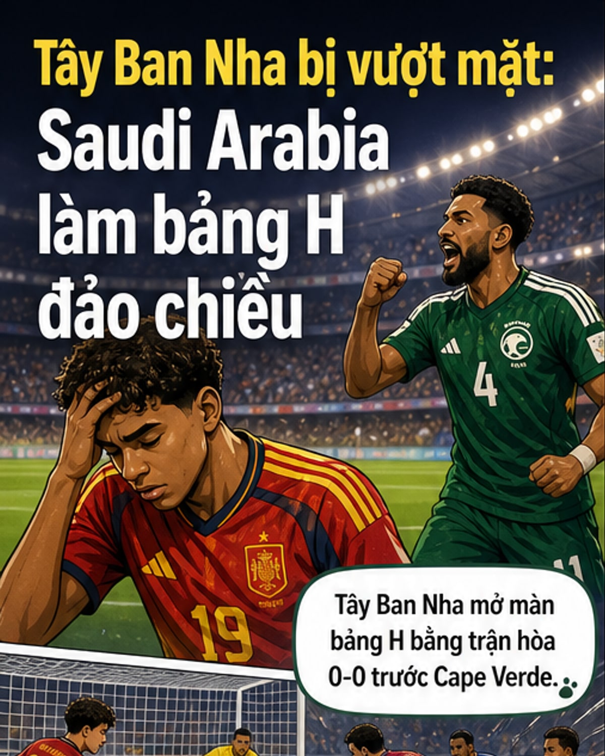 Saudi Arabia vượt Tây Ban Nha sau trận hòa