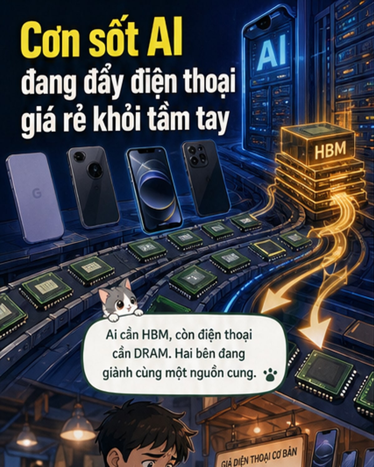 AI nuốt sạch chip, điện thoại rẻ biến mất