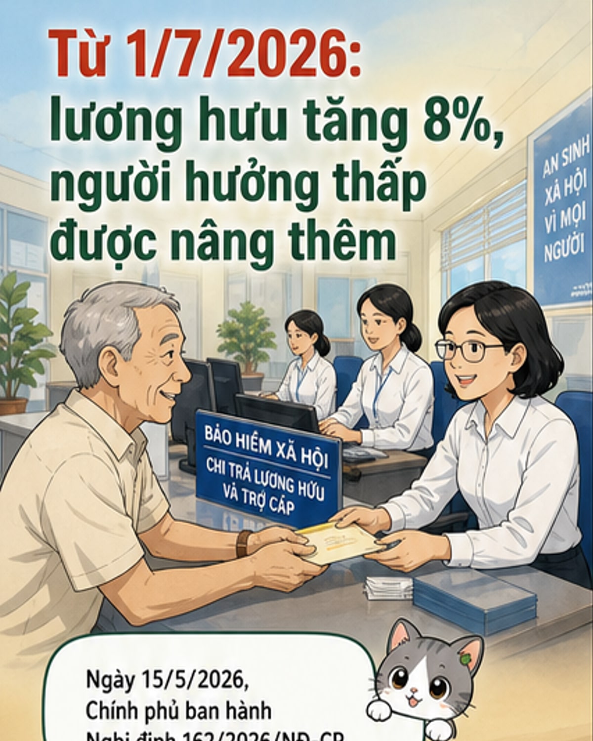 Tăng lương hưu, trợ cấp BHXH từ 1/7