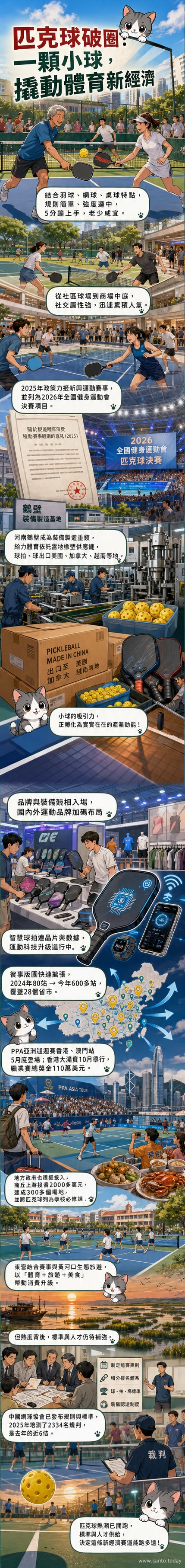 匹克球比賽現場,選手揮拍擊球,背景有觀眾與品牌標語,展現運動與商業融合的場景