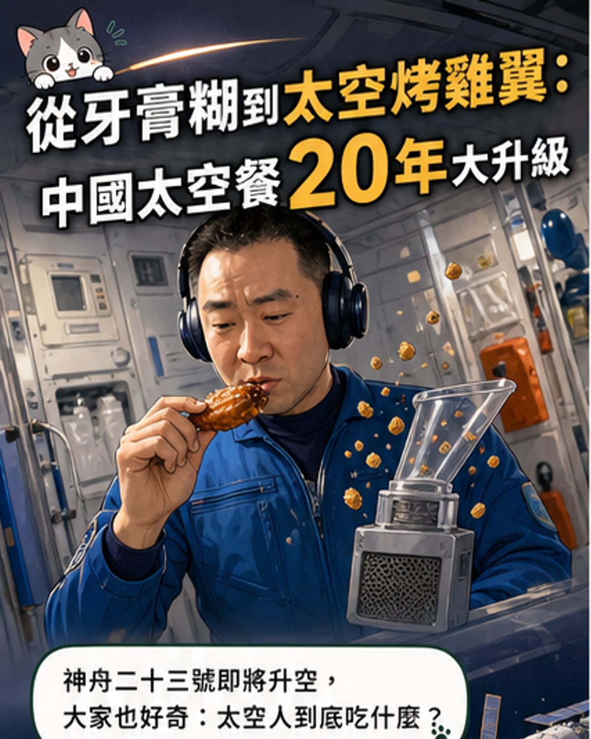 中國太空人吃上烤雞翅了