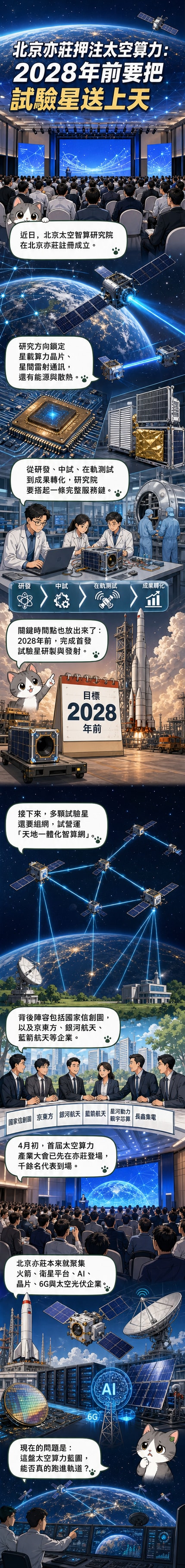北京太空智算研究院在亦庄成立，象徵太空算力時代的起點，背景為衛星網絡與地面算力中心連結的未來場景。