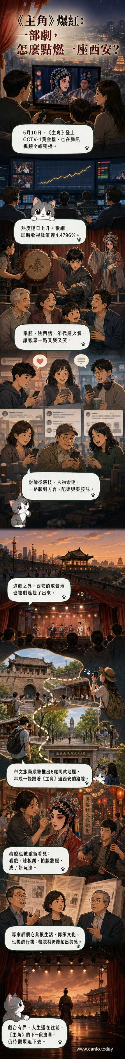 《主角》劇照:古城牆下,演員身穿戲服站在古戲台前,背景是西安的歷史街景。